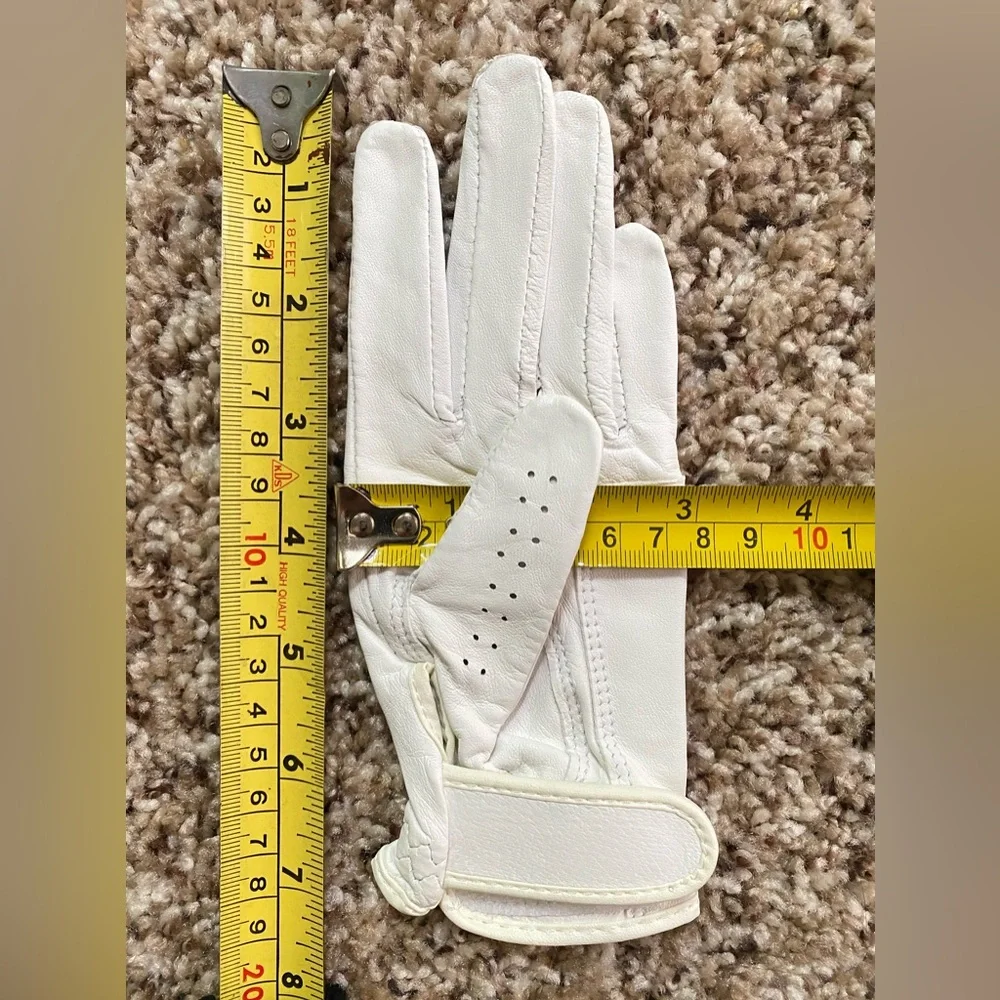 PGA Leather pair of golf gloves White red with Button Marker girl's 18 New